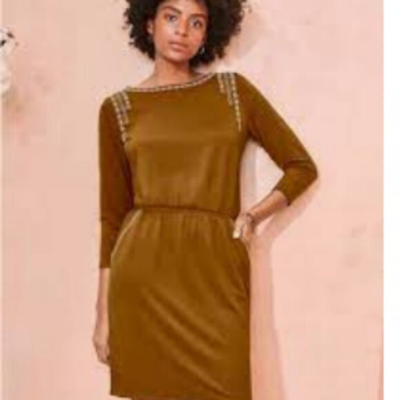 Garnet Hill Women's Embroidered Pocket-Detail Knit Dress Elastic Waist Blue XL - Picture 8 of 8